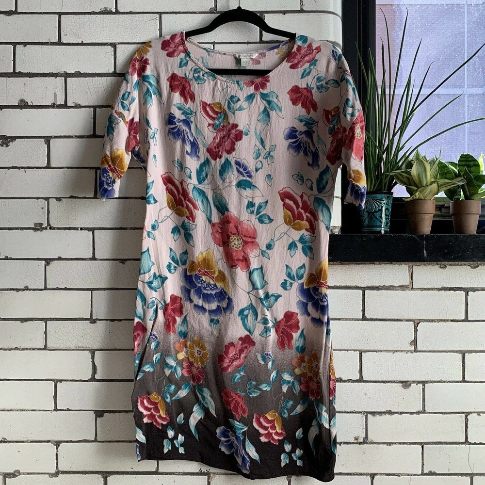 MONSOON Ombre Floral Sheath Dress S 8 Women's Ivory Black Knee Length